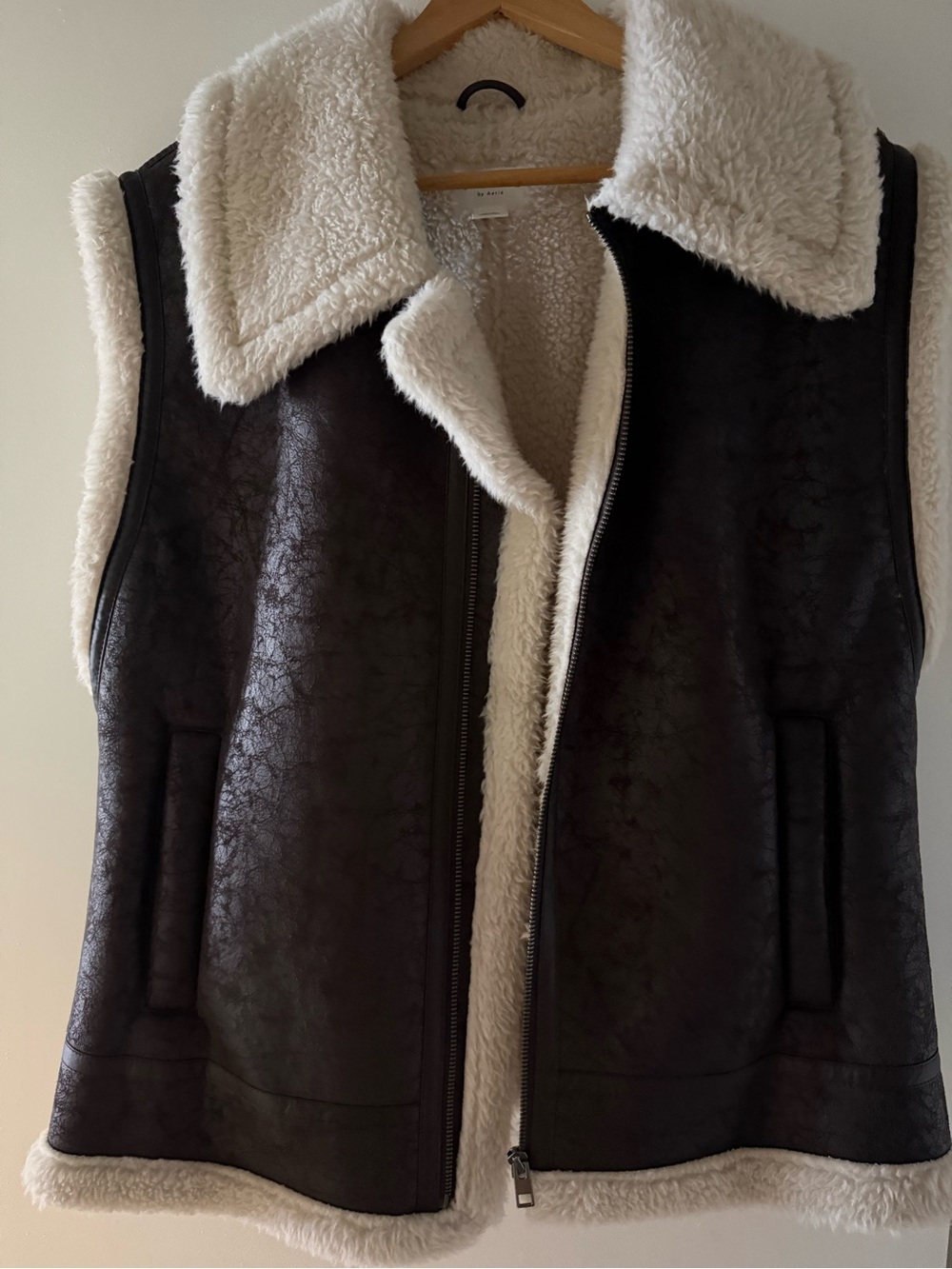 Faux Shearling-Lined Vest in Dark Brown and Ivory